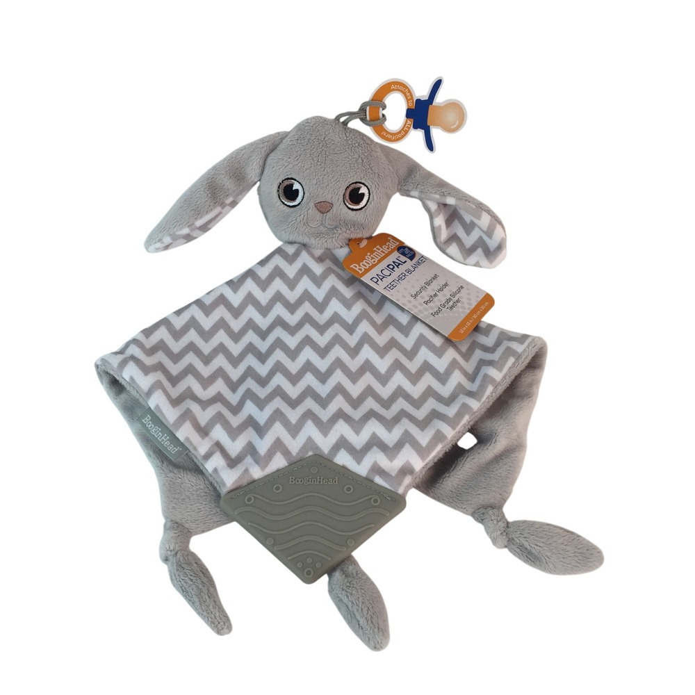 BooginHead PaciPal Teether Blanket 12in Gray White Bunny Chevron Stripes NWT